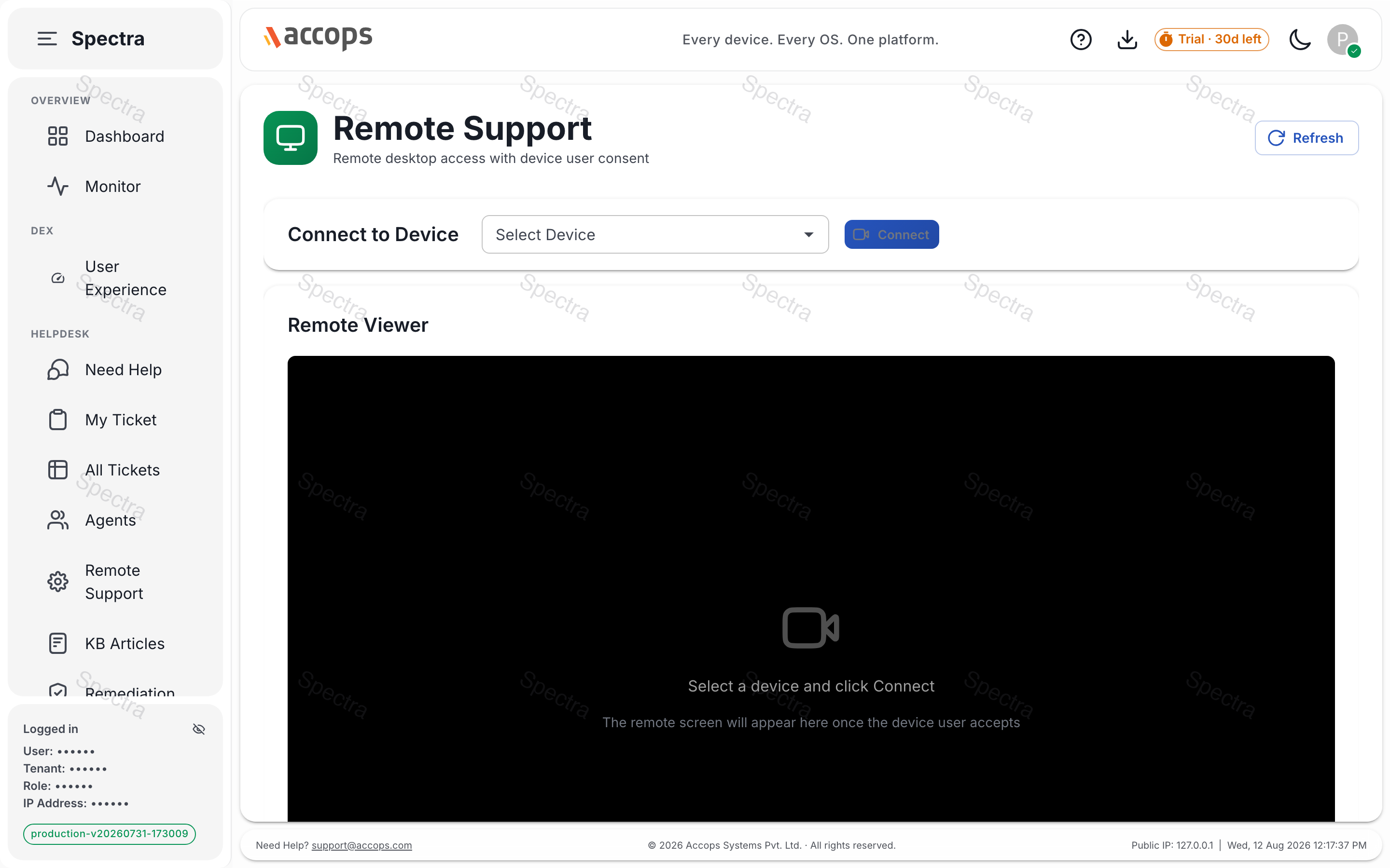 Remote Access — one-click remote desktop into managed devices